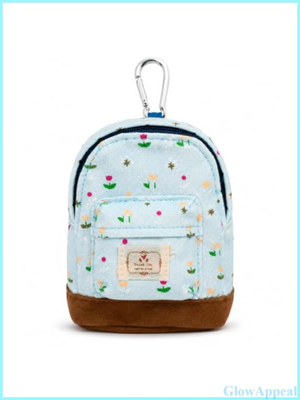 Floral Canvas Mini Backpack Coin Purse Zipper Keychain Pouch